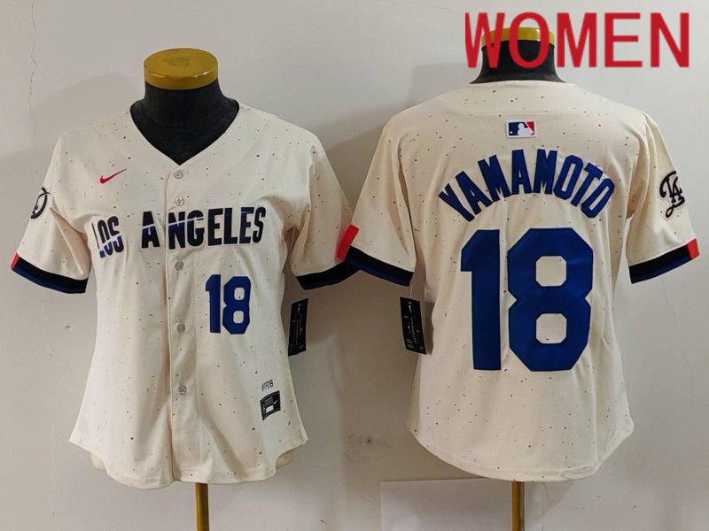 Women Los Angeles Dodgers #18 Yamamoto Cream Fashion Nike Game MLB Jersey style 7013->women mlb jersey->Women Jersey